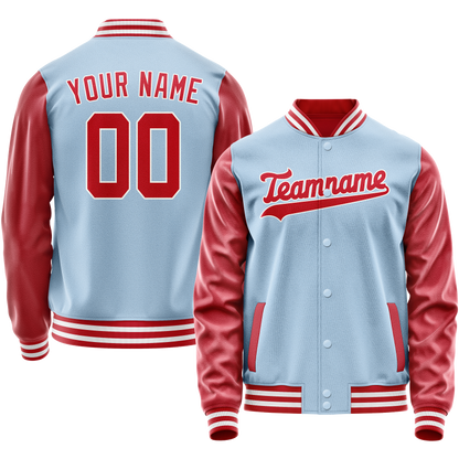 Custom Light-Blue Red Solid Color Varsity Letterman Jacket