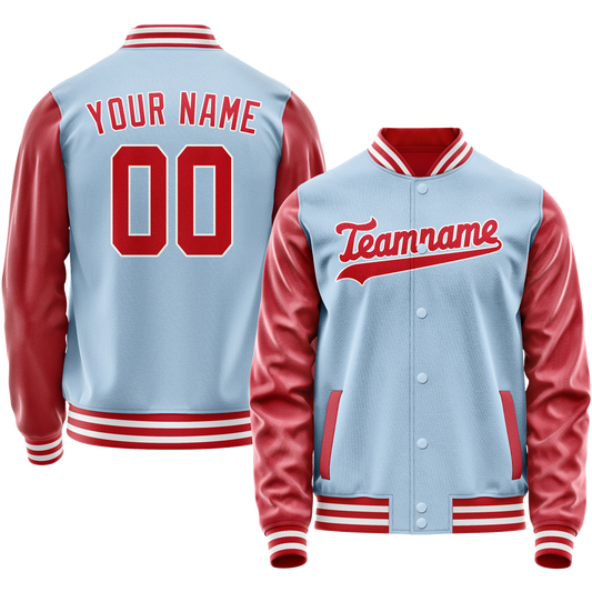 Custom Light-Blue Red Solid Color Varsity Letterman Jacket