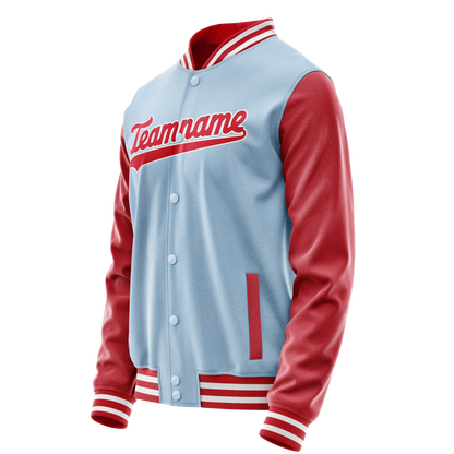 Custom Light-Blue Red Solid Color Varsity Letterman Jacket