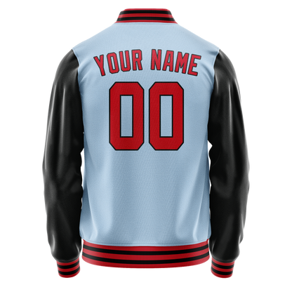 Custom Light-Blue Crimson Solid Color Varsity Letterman Jacket