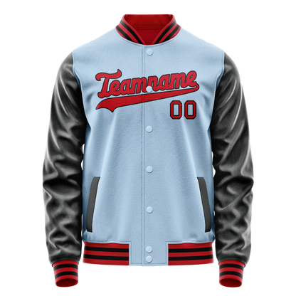 Custom Light-Blue Crimson Solid Color Varsity Letterman Jacket