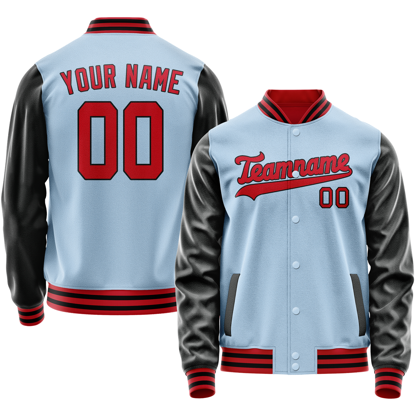 Custom Light-Blue Crimson Solid Color Varsity Letterman Jacket