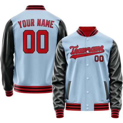 Custom Light-Blue Crimson Solid Color Varsity Letterman Jacket