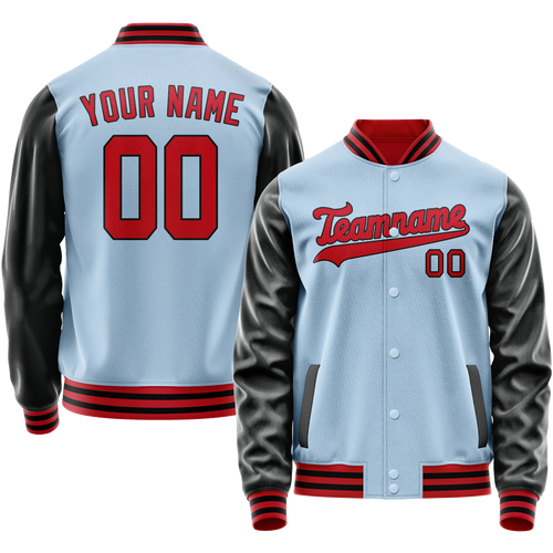 Custom Light-Blue Crimson Solid Color Varsity Letterman Jacket