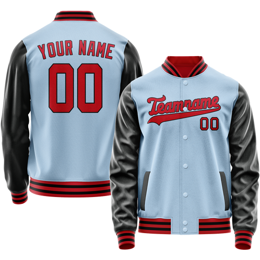 Custom Light-Blue Crimson Solid Color Varsity Letterman Jacket