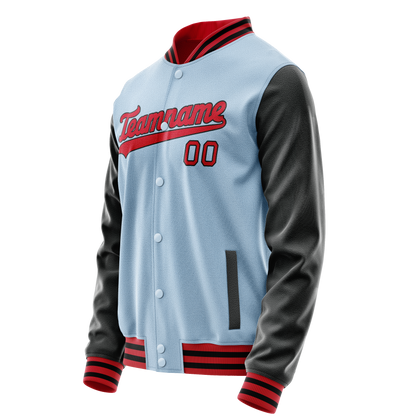 Custom Light-Blue Crimson Solid Color Varsity Letterman Jacket