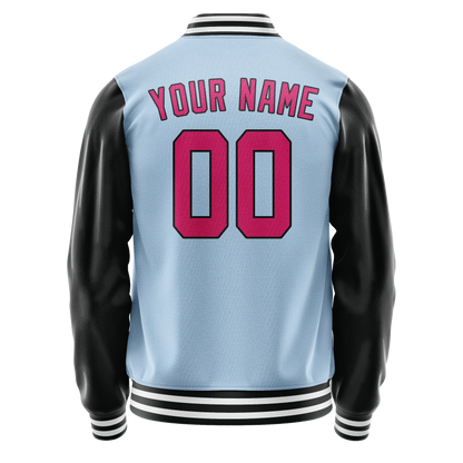 Custom Light-Blue Pink Solid Color Varsity Letterman Jacket