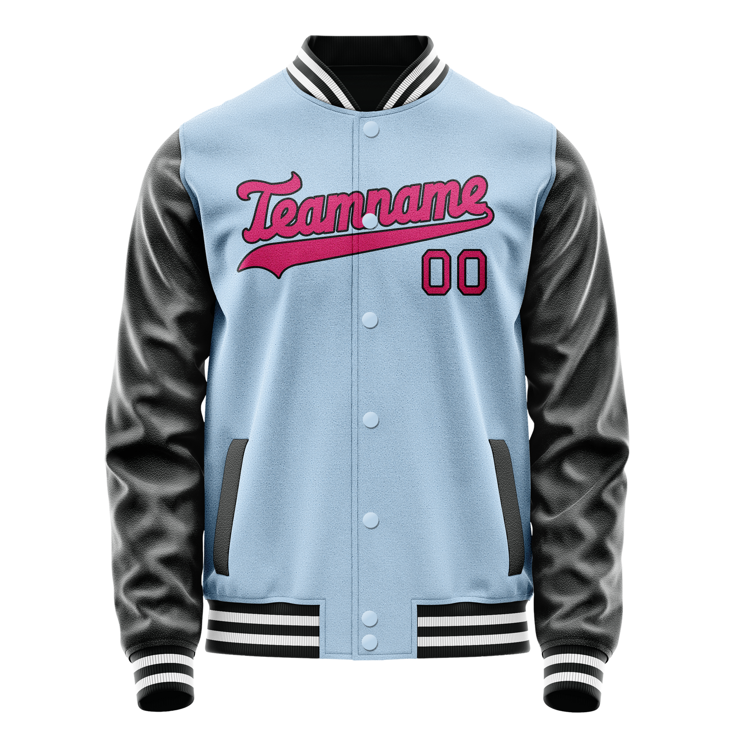 Custom Light-Blue Pink Solid Color Varsity Letterman Jacket