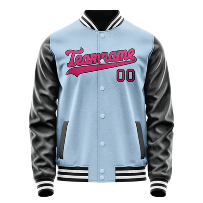 Custom Light-Blue Pink Solid Color Varsity Letterman Jacket