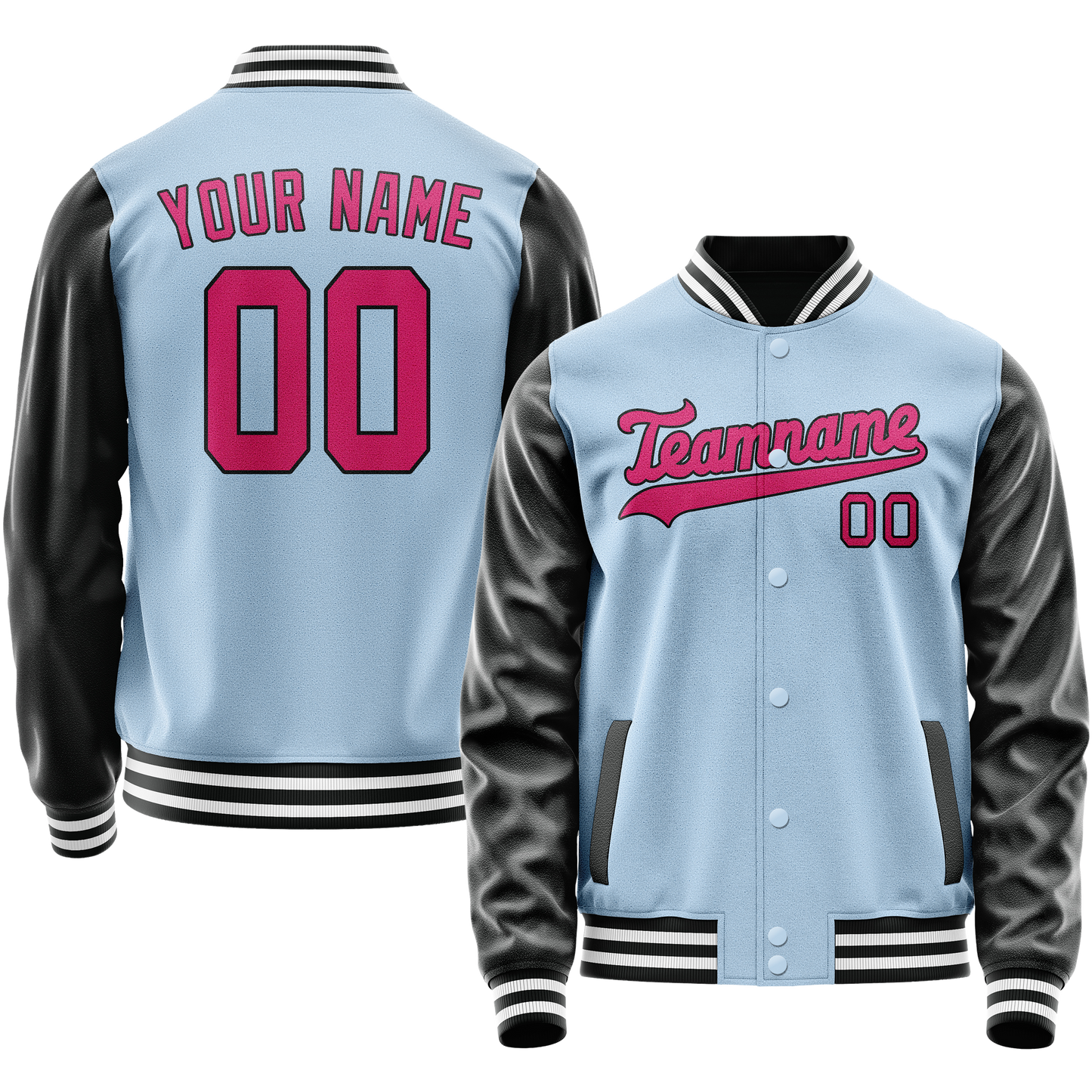Custom Light-Blue Pink Solid Color Varsity Letterman Jacket
