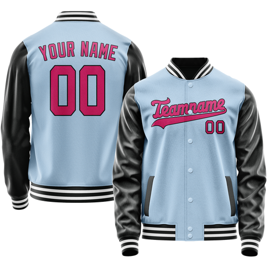 Custom Light-Blue Pink Solid Color Varsity Letterman Jacket
