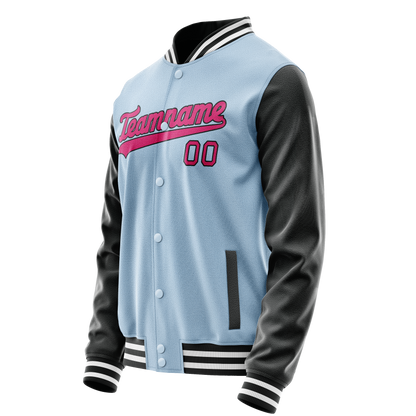 Custom Light-Blue Pink Solid Color Varsity Letterman Jacket