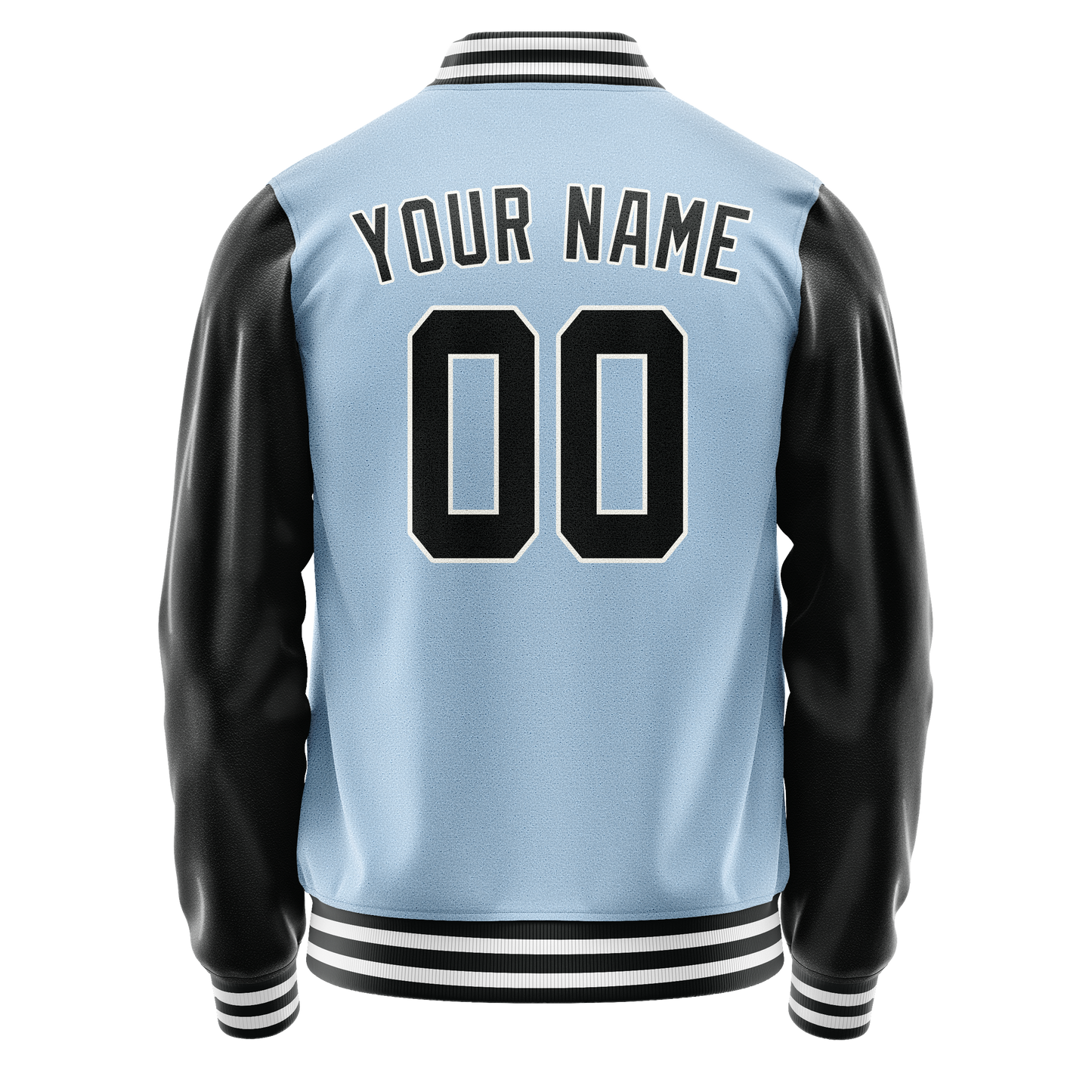 Custom Light-Blue Black Solid Color Varsity Letterman Jacket