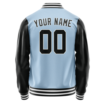 Custom Light-Blue Black Solid Color Varsity Letterman Jacket