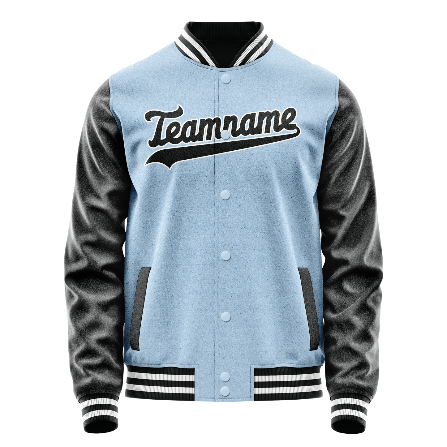 Custom Light-Blue Black Solid Color Varsity Letterman Jacket