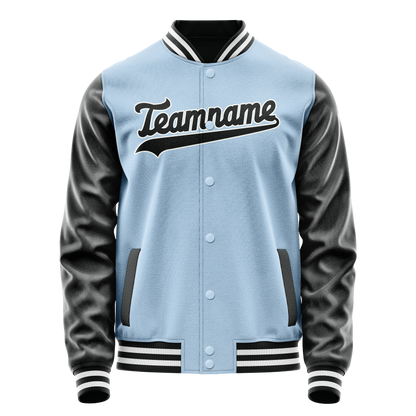 Custom Light-Blue Black Solid Color Varsity Letterman Jacket