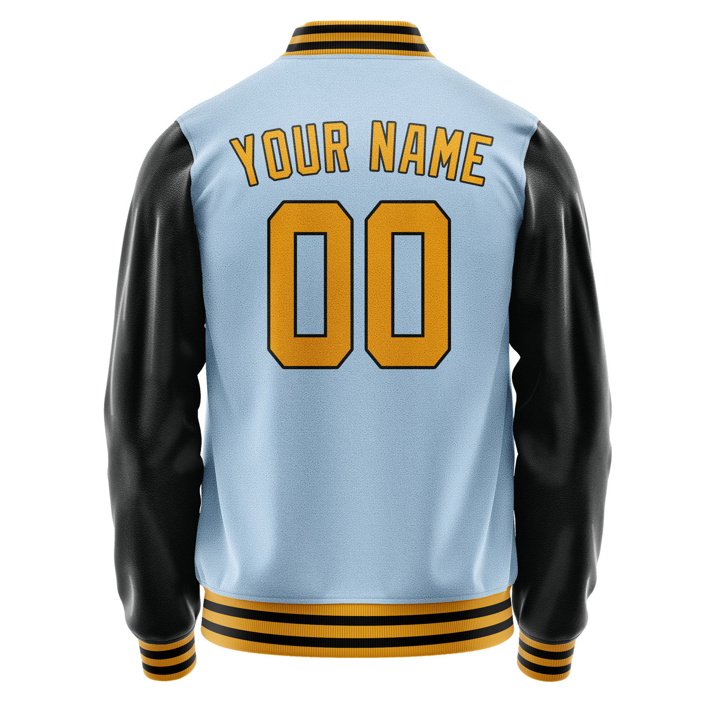 Custom Light-Blue Black Solid Color Varsity Letterman Jacket