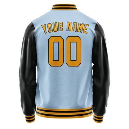 Custom Light-Blue Black Solid Color Varsity Letterman Jacket