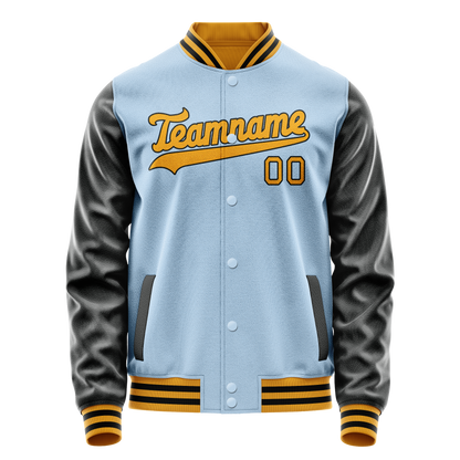 Custom Light-Blue Black Solid Color Varsity Letterman Jacket