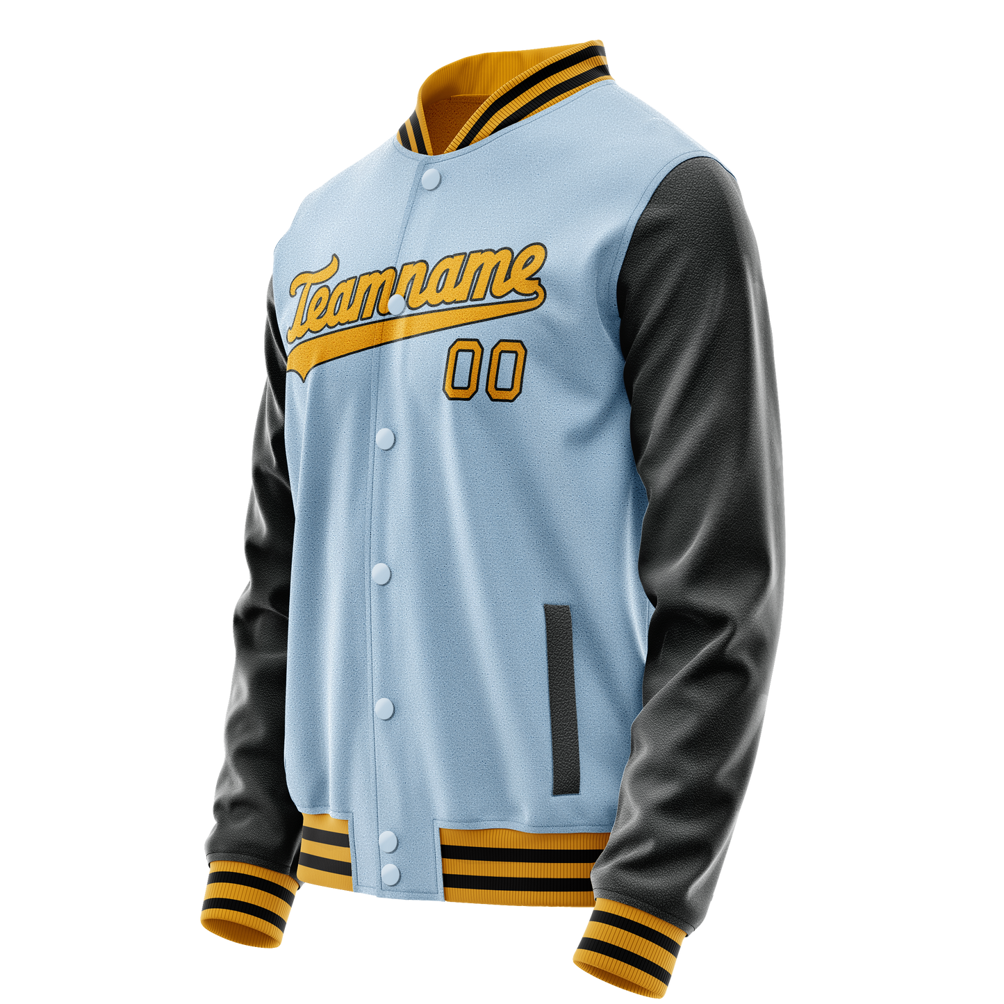 Custom Light-Blue Black Solid Color Varsity Letterman Jacket