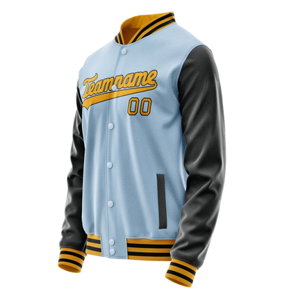 Custom Light-Blue Black Solid Color Varsity Letterman Jacket