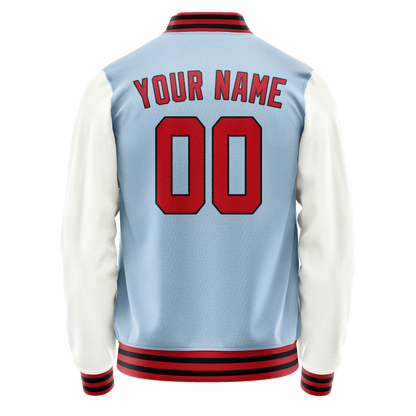 Custom Light-Blue White Solid Color Varsity Letterman Jacket