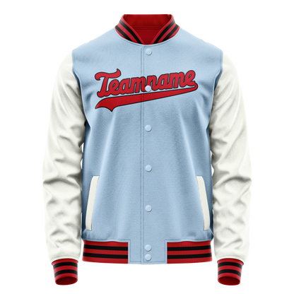 Custom Light-Blue White Solid Color Varsity Letterman Jacket