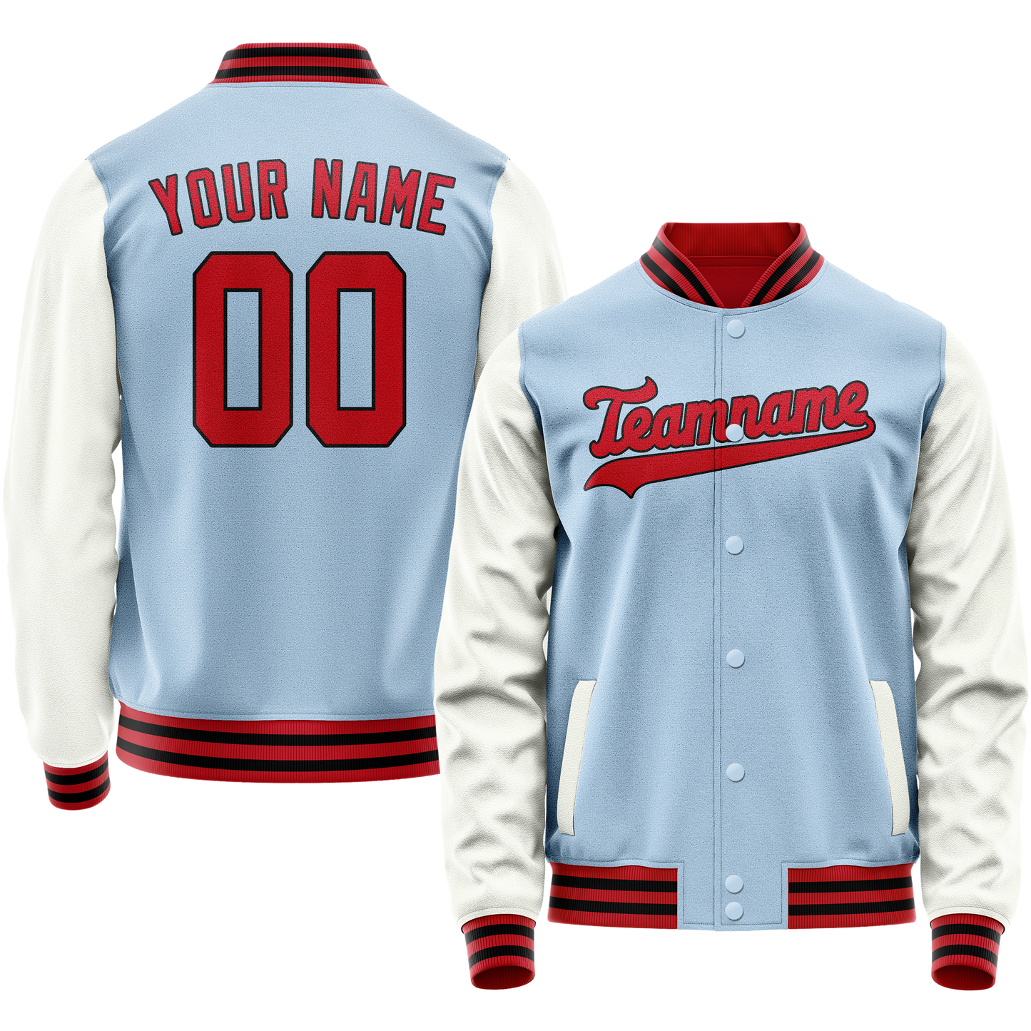 Custom Light-Blue White Solid Color Varsity Letterman Jacket