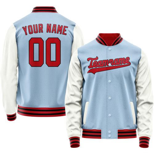 Custom Light-Blue White Solid Color Varsity Letterman Jacket