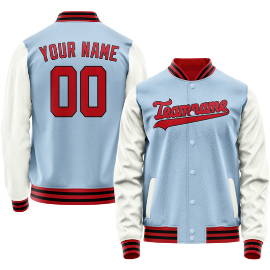 Custom Light-Blue White Solid Color Varsity Letterman Jacket