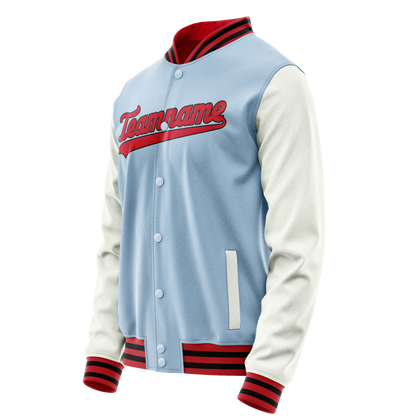 Custom Light-Blue White Solid Color Varsity Letterman Jacket