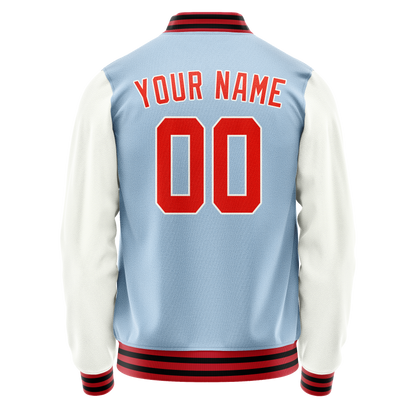 Custom Light-Blue White Solid Color Varsity Letterman Jacket