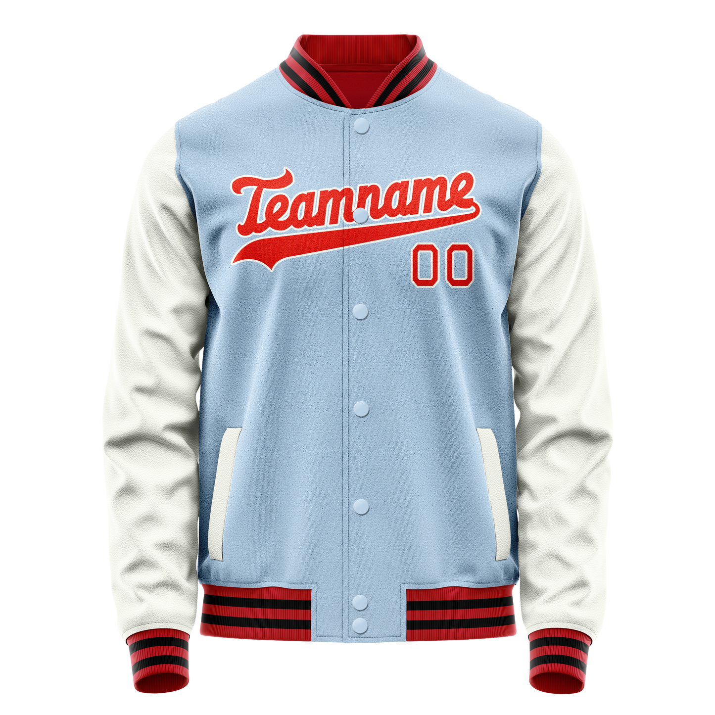 Custom Light-Blue White Solid Color Varsity Letterman Jacket