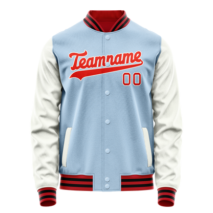 Custom Light-Blue White Solid Color Varsity Letterman Jacket
