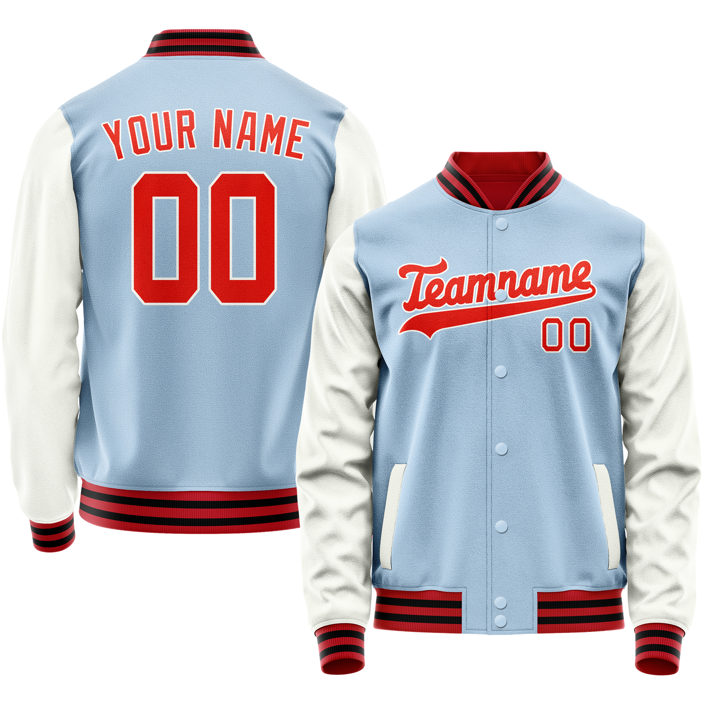 Custom Light-Blue White Solid Color Varsity Letterman Jacket
