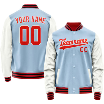 Custom Light-Blue White Solid Color Varsity Letterman Jacket