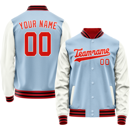 Custom Light-Blue White Solid Color Varsity Letterman Jacket
