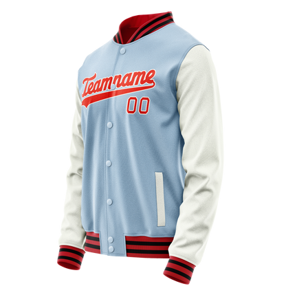 Custom Light-Blue White Solid Color Varsity Letterman Jacket