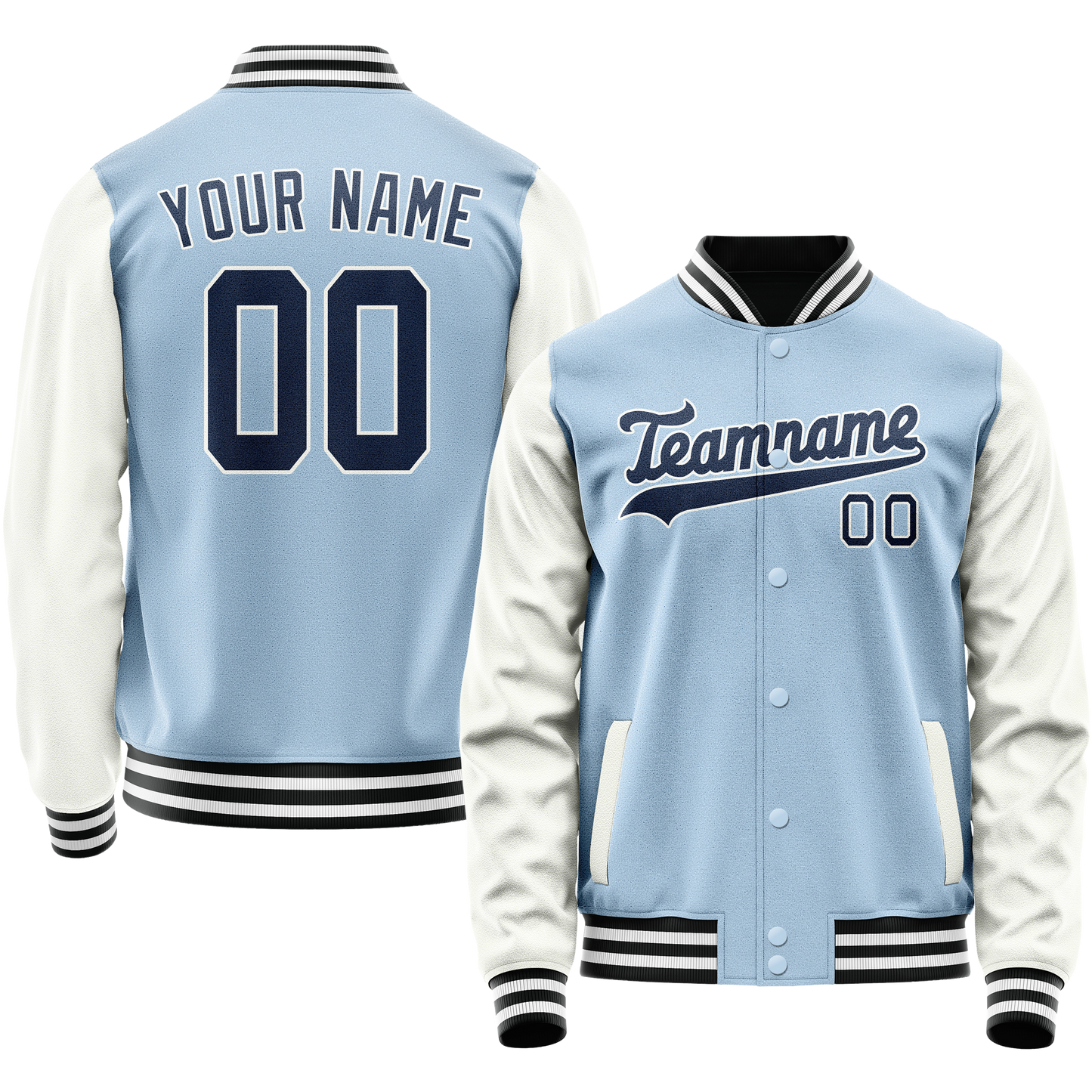 Custom Light-Blue Navy Solid Color Varsity Letterman Jacket