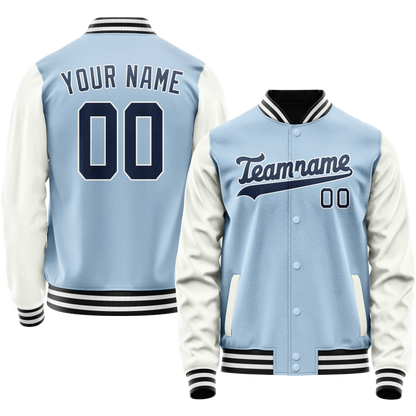 Custom Light-Blue Navy Solid Color Varsity Letterman Jacket