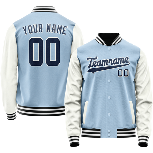 Custom Light-Blue Navy Solid Color Varsity Letterman Jacket