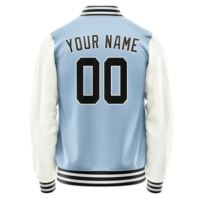 Custom Light-Blue White Solid Color Varsity Letterman Jacket