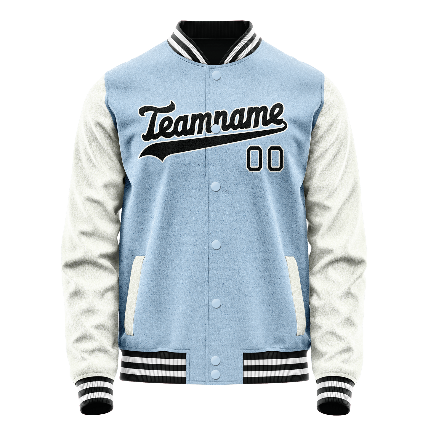 Custom Light-Blue White Solid Color Varsity Letterman Jacket