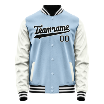 Custom Light-Blue White Solid Color Varsity Letterman Jacket
