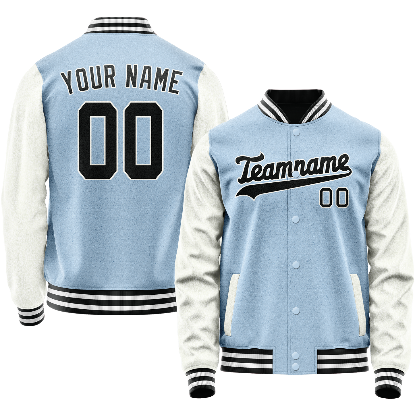 Custom Light-Blue White Solid Color Varsity Letterman Jacket