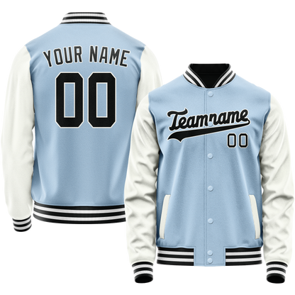 Custom Light-Blue White Solid Color Varsity Letterman Jacket