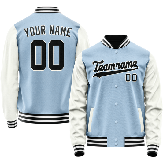 Custom Light-Blue White Solid Color Varsity Letterman Jacket