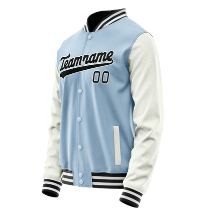 Custom Light-Blue White Solid Color Varsity Letterman Jacket