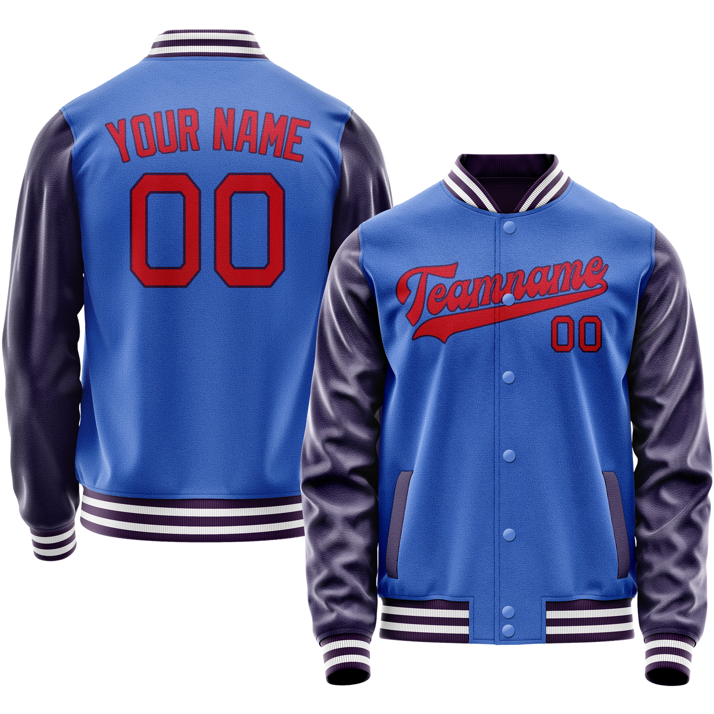 Custom Electric-Blue Purple Solid Color Varsity Letterman Jacket