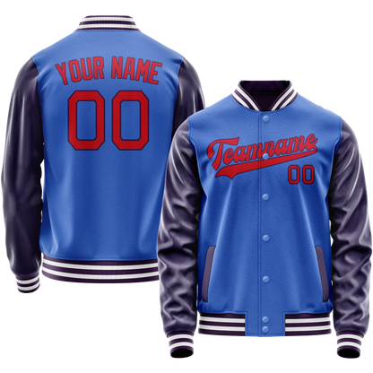 Custom Electric-Blue Purple Solid Color Varsity Letterman Jacket